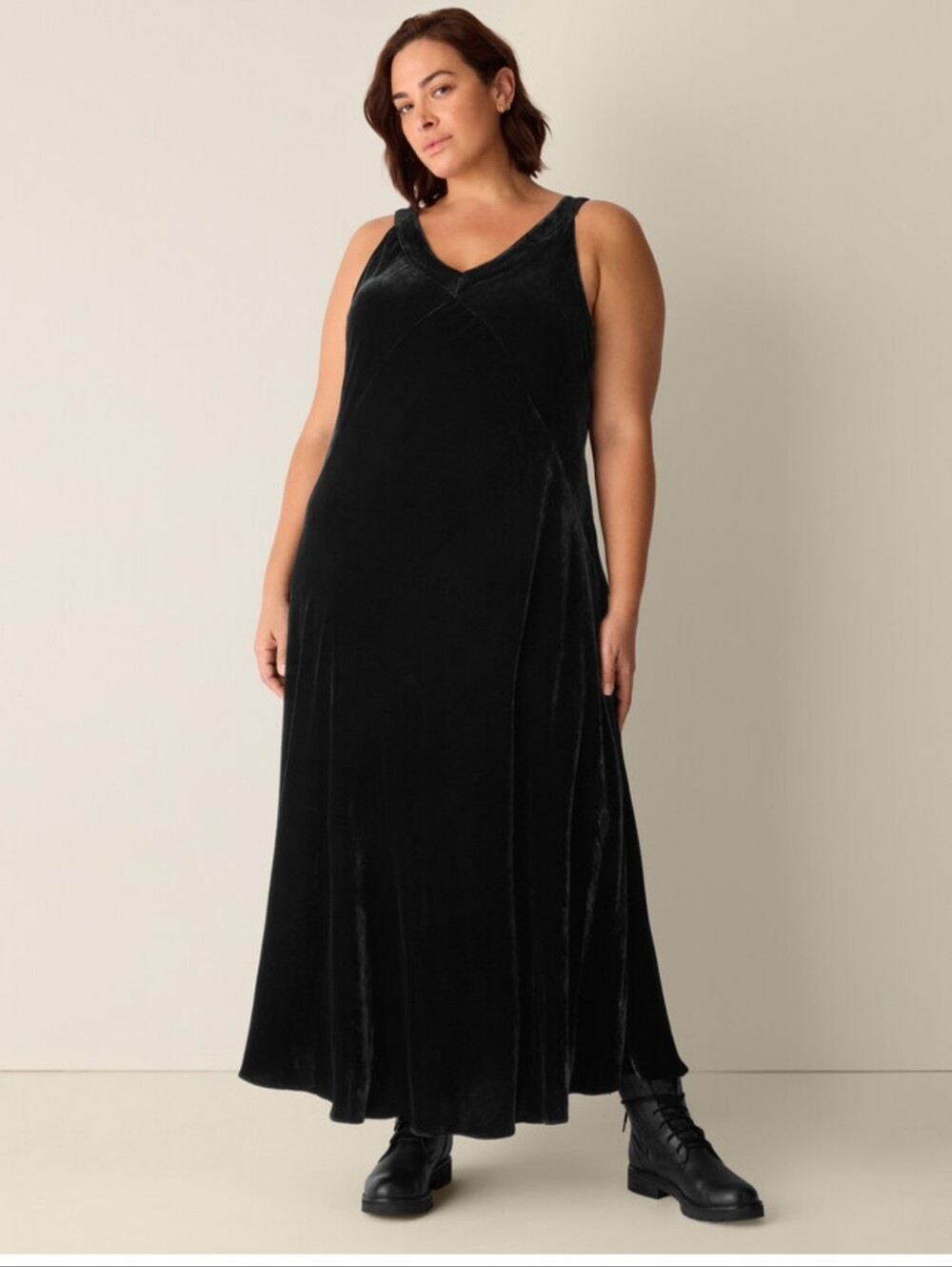 Eileen Fisher Black Velvet V-Neck Maxi Dress